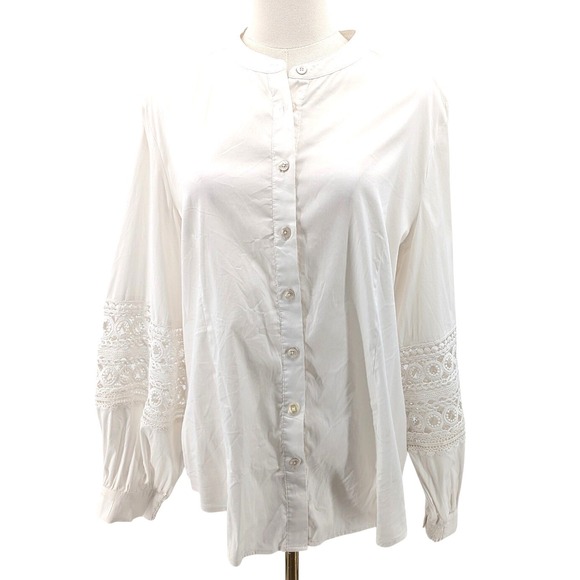 Chico's Tops - Chico's White Button Front Blouse Lace Sleeve Boho Romantic Lightweight Size 2